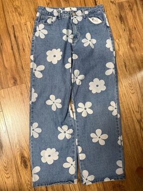 Floral Print Wide Leg Jeans | Flying Angel